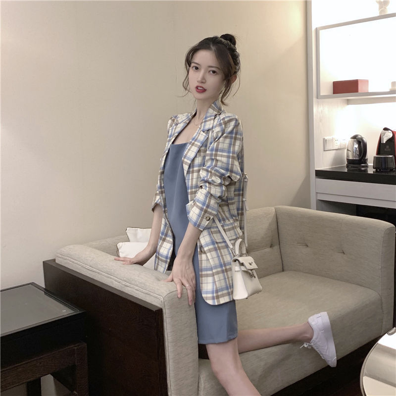 [체크 투버튼 롱 자켓]